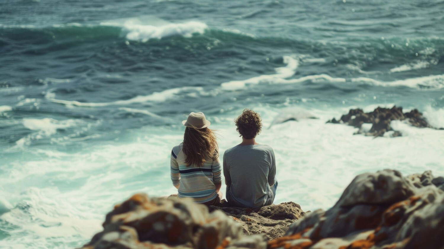 A couple sits together while watching the tide on a shore. Learn more about how multicultural couple therapy in South Bay, CA can offer support by contacting a BIPOC therapist in Hermosa Beach, CA. Search for a couples therapist in Hermosa Beach, CA and how they can offer intercultural couples therapy in South Bay, CA, Torrance, and Redondo Beach.